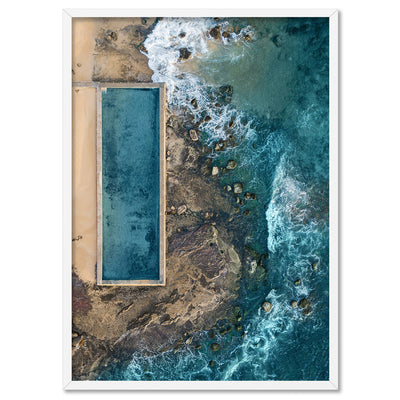 Newport Rock Pool - Art Print, Poster, Stretched Canvas, or Framed Wall Art Print, shown in a white frame