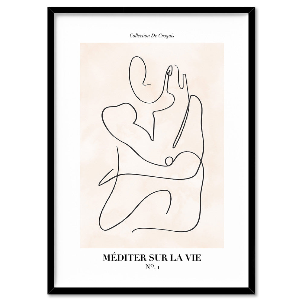 Abstract Line Art Figures I | Meditate on Life - Art Print, Poster, Stretched Canvas, or Framed Wall Art Print, shown in a black frame
