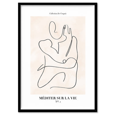 Abstract Line Art Figures I | Meditate on Life - Art Print, Poster, Stretched Canvas, or Framed Wall Art Print, shown in a black frame
