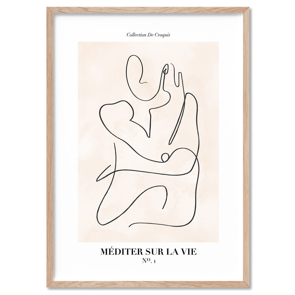 Abstract Line Art Figures I | Meditate on Life - Art Print, Poster, Stretched Canvas, or Framed Wall Art Print, shown in a natural timber frame