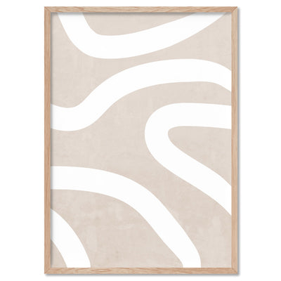 Boho Abstracts | White Lines I - Art Print, Poster, Stretched Canvas, or Framed Wall Art Print, shown in a natural timber frame