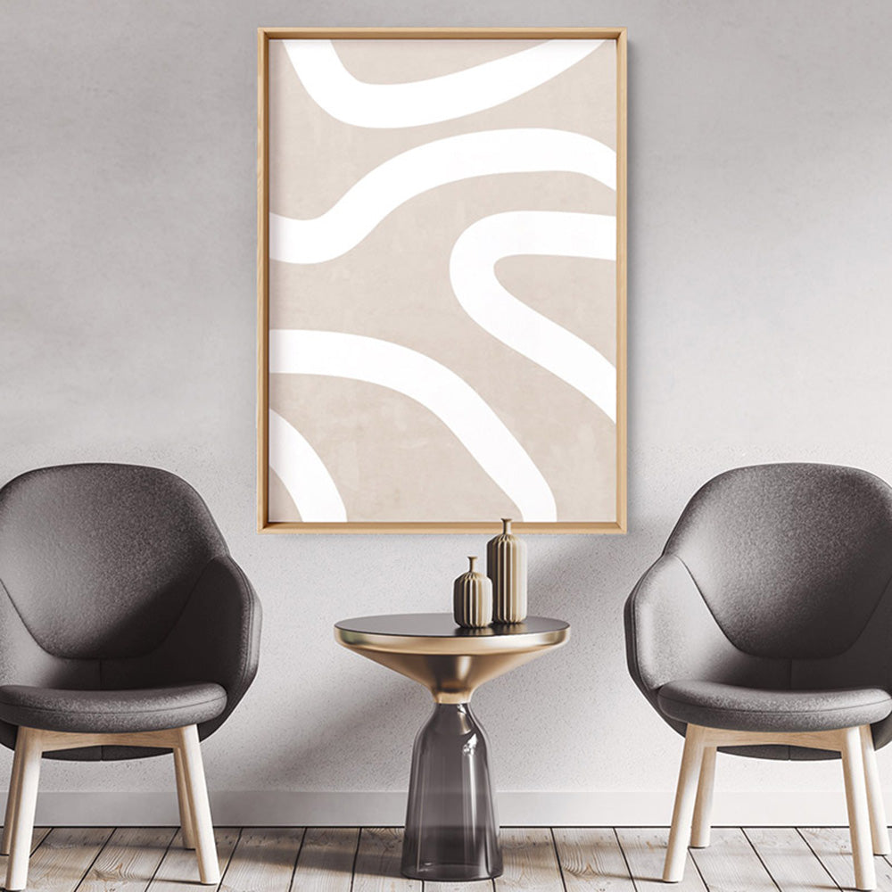 Boho Abstracts | White Lines I - Art Print, Poster, Stretched Canvas or Framed Wall Art Prints, shown framed in a room