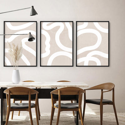 Boho Abstracts | White Lines I - Art Print, Poster, Stretched Canvas or Framed Wall Art, shown framed in a home interior space
