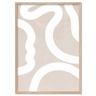 Boho Abstracts | White Lines II - Art Print, Poster, Stretched Canvas, or Framed Wall Art Print, shown in a natural timber frame