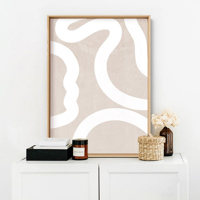 Boho Abstracts | White Lines II - Art Print, Poster, Stretched Canvas or Framed Wall Art, shown framed in a room