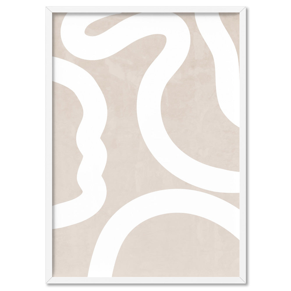 Boho Abstracts | White Lines II - Art Print, Poster, Stretched Canvas, or Framed Wall Art Print, shown in a white frame
