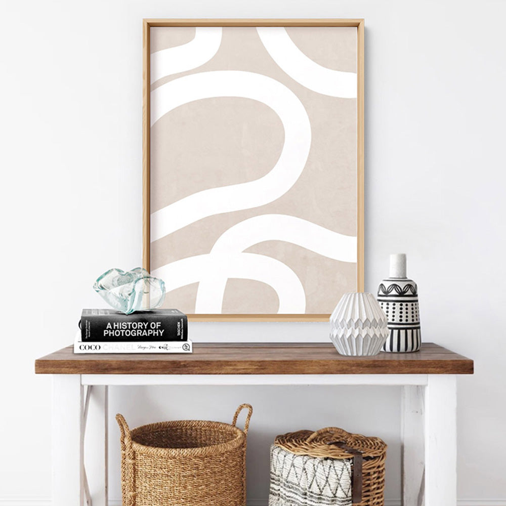 Boho Abstracts | White Lines III - Art Print, Poster, Stretched Canvas or Framed Wall Art, shown framed in a room