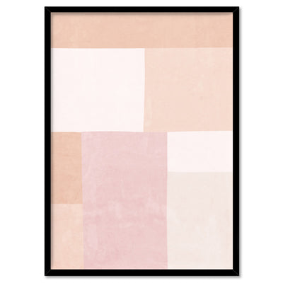 Abstract Blocks | Boho Blush II - Art Print, Poster, Stretched Canvas, or Framed Wall Art Print, shown in a black frame
