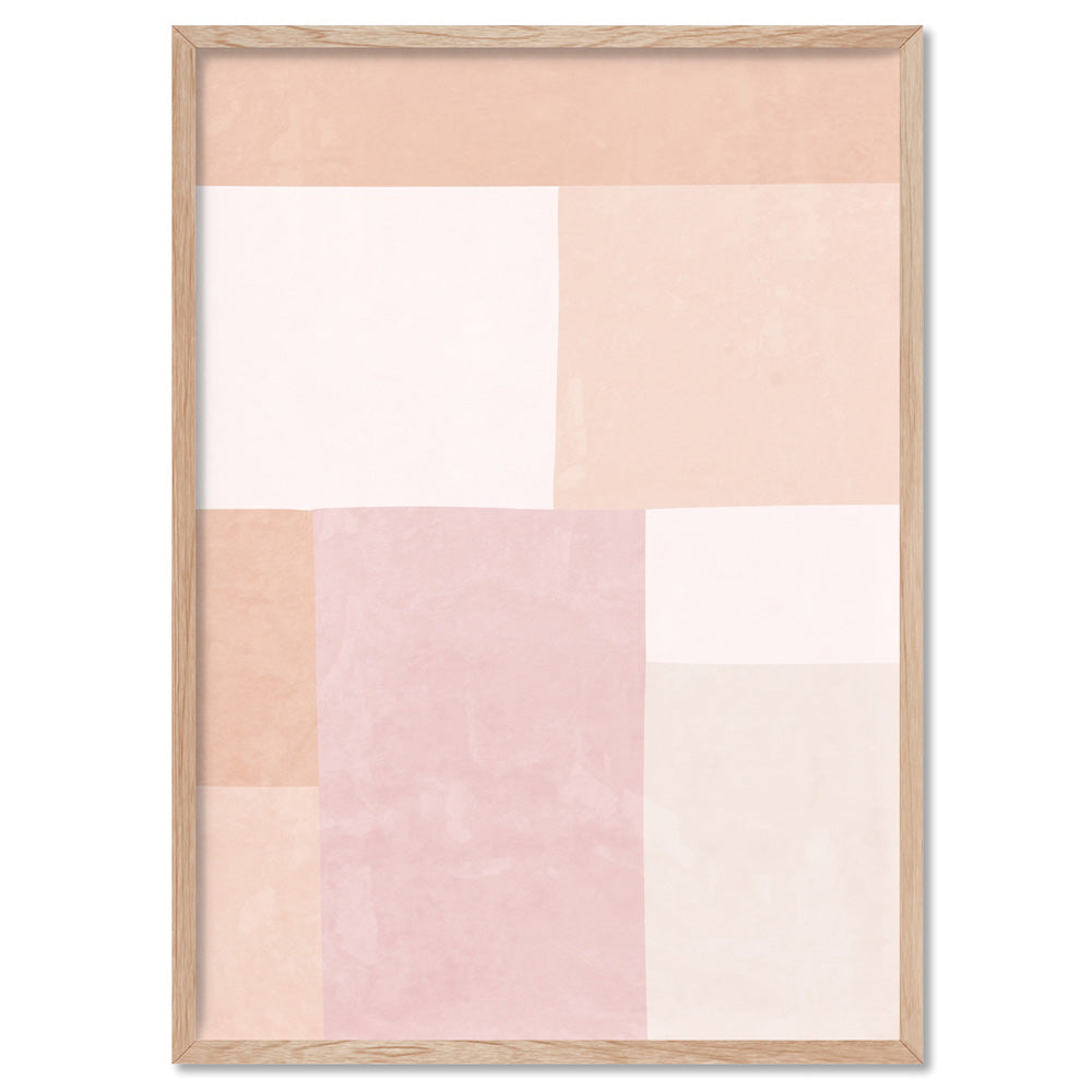 Abstract Blocks | Boho Blush II - Art Print, Poster, Stretched Canvas, or Framed Wall Art Print, shown in a natural timber frame