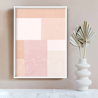 Abstract Blocks | Boho Blush II - Art Print, Poster, Stretched Canvas or Framed Wall Art, shown framed in a room