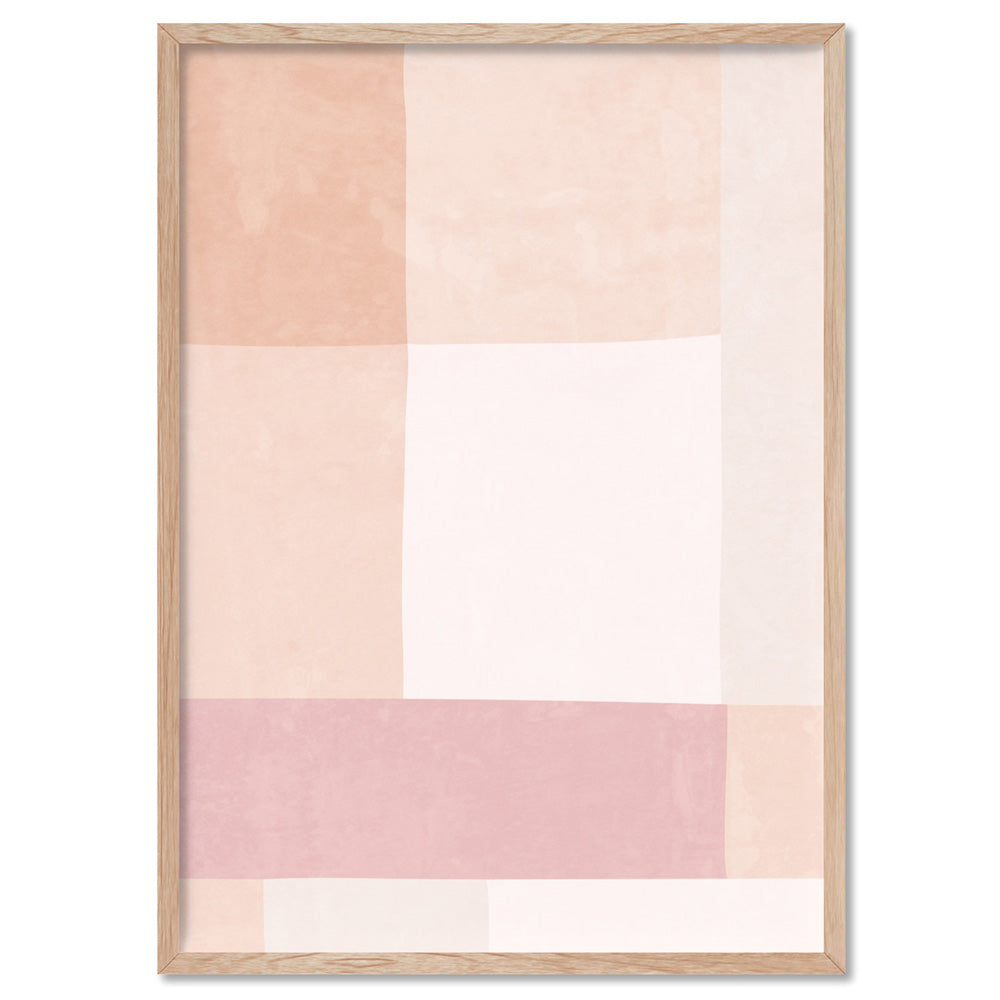 Abstract Blocks | Boho Blush III - Art Print, Poster, Stretched Canvas, or Framed Wall Art Print, shown in a natural timber frame