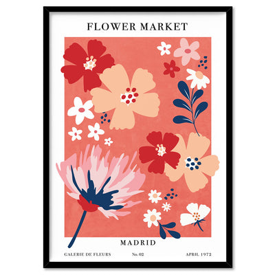Flower Market | Madrid - Art Print, Poster, Stretched Canvas, or Framed Wall Art Print, shown in a black frame