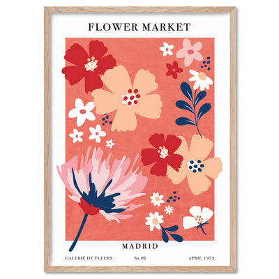 Flower Market | Madrid - Art Print, Poster, Stretched Canvas, or Framed Wall Art Print, shown in a natural timber frame