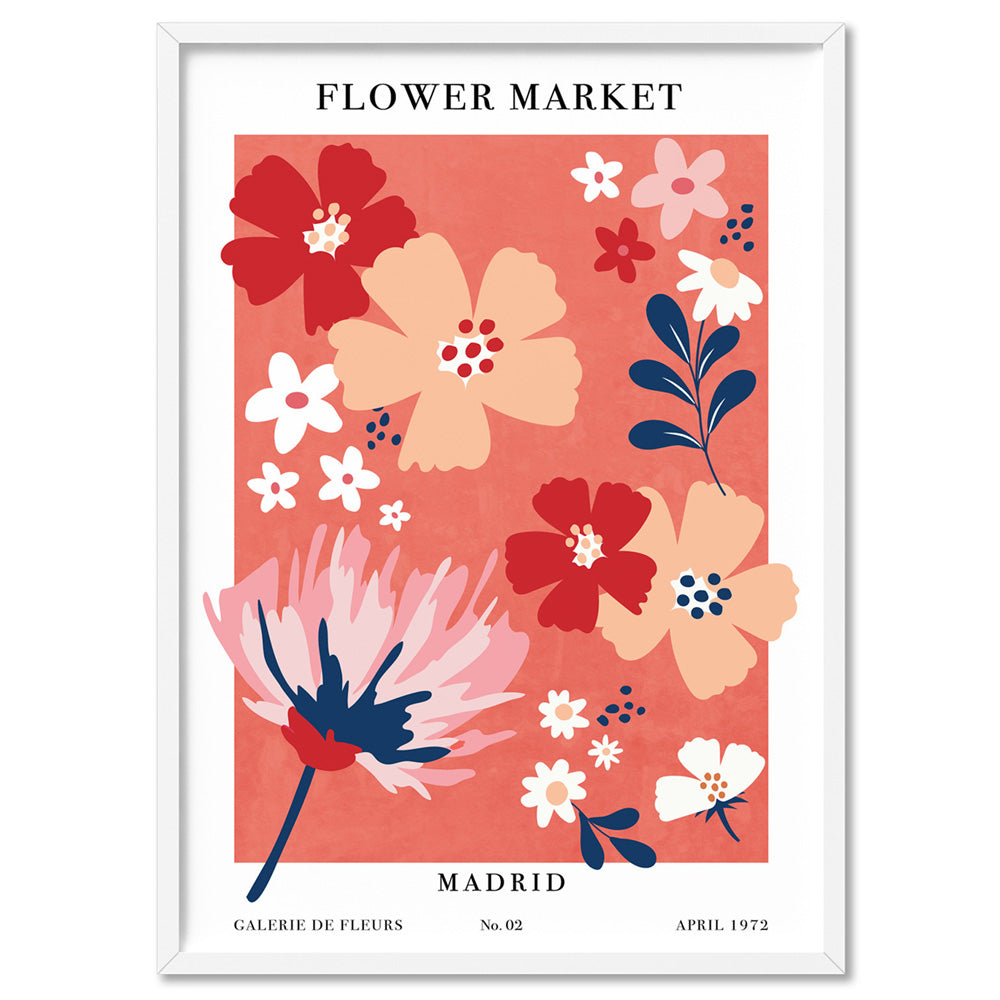 Flower Market | Madrid - Art Print, Poster, Stretched Canvas, or Framed Wall Art Print, shown in a white frame