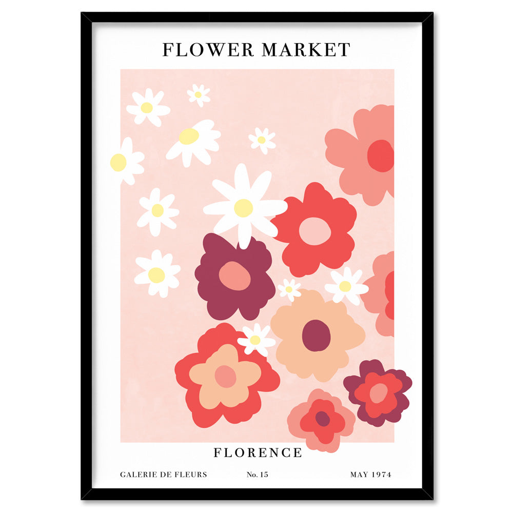 Flower Market | Florence - Art Print, Poster, Stretched Canvas, or Framed Wall Art Print, shown in a black frame