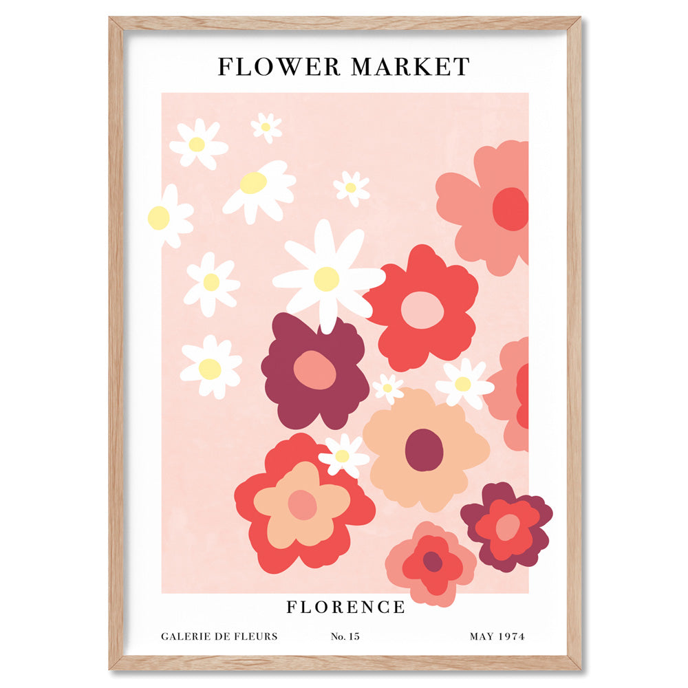 Flower Market | Florence - Art Print, Poster, Stretched Canvas, or Framed Wall Art Print, shown in a natural timber frame