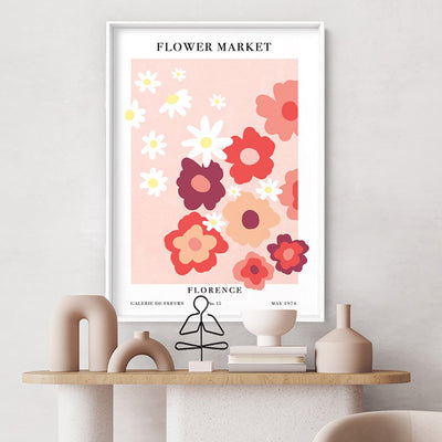 Flower Market | Florence - Art Print, Poster, Stretched Canvas or Framed Wall Art, shown framed in a room