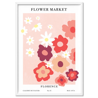 Flower Market | Florence - Art Print, Poster, Stretched Canvas, or Framed Wall Art Print, shown in a white frame