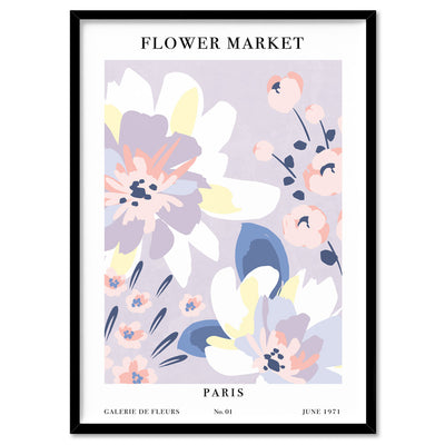 Flower Market | Paris - Art Print, Poster, Stretched Canvas, or Framed Wall Art Print, shown in a black frame