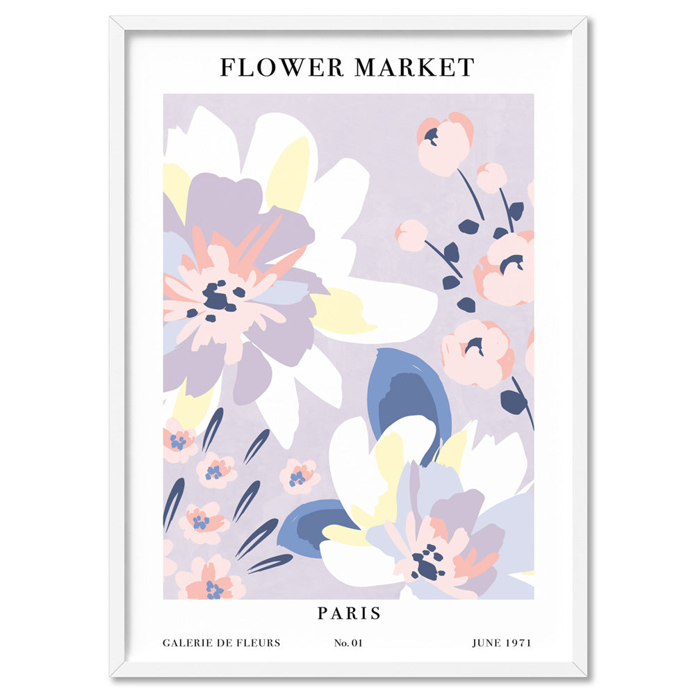 Flower Market | Paris - Art Print, Poster, Stretched Canvas, or Framed Wall Art Print, shown in a white frame