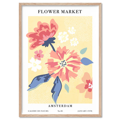 Flower Market | Amsterdam - Art Print, Poster, Stretched Canvas, or Framed Wall Art Print, shown in a natural timber frame