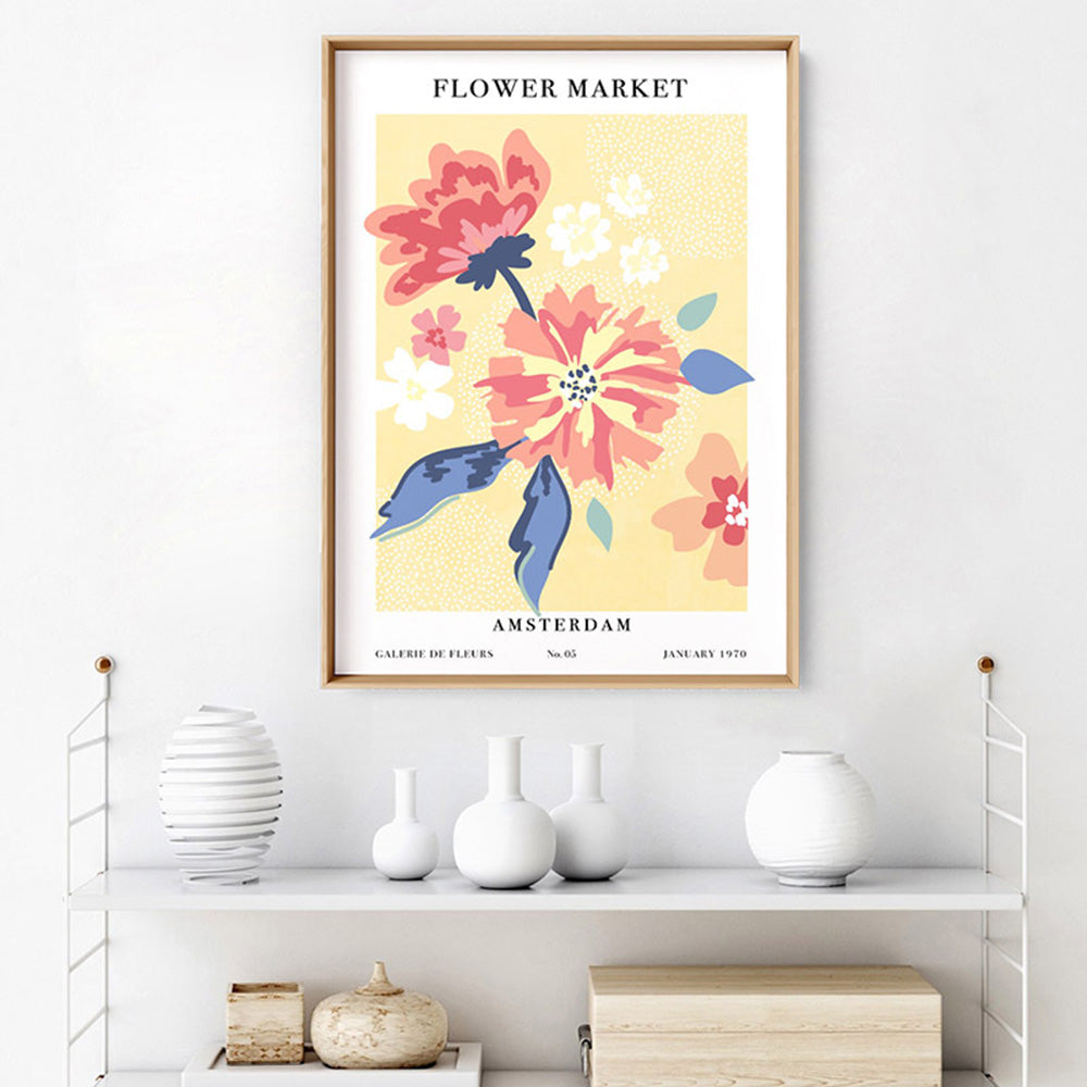 Flower Market | Amsterdam - Art Print, Poster, Stretched Canvas or Framed Wall Art, shown framed in a room