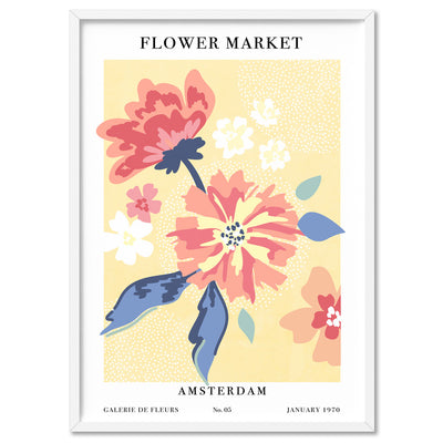 Flower Market | Amsterdam - Art Print, Poster, Stretched Canvas, or Framed Wall Art Print, shown in a white frame