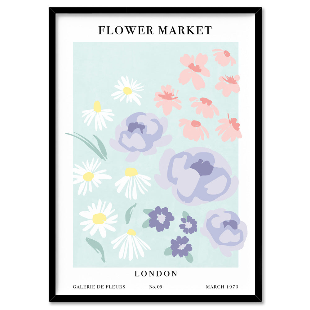 Flower Market | London - Art Print, Poster, Stretched Canvas, or Framed Wall Art Print, shown in a black frame