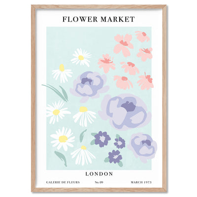 Flower Market | London - Art Print, Poster, Stretched Canvas, or Framed Wall Art Print, shown in a natural timber frame