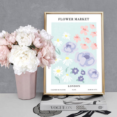 Flower Market | London - Art Print, Poster, Stretched Canvas or Framed Wall Art, shown framed in a room