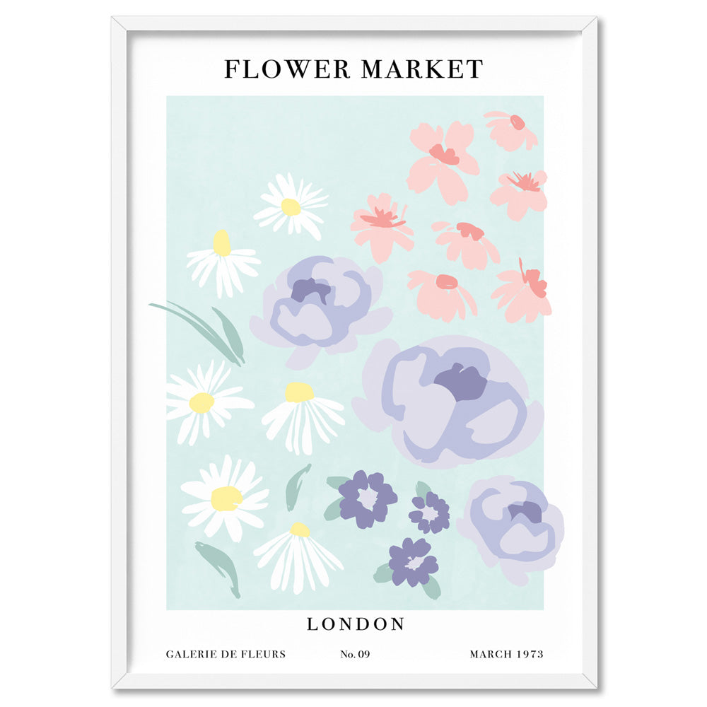 Flower Market | London - Art Print, Poster, Stretched Canvas, or Framed Wall Art Print, shown in a white frame