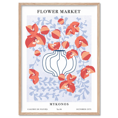 Flower Market | Mykonos - Art Print, Poster, Stretched Canvas, or Framed Wall Art Print, shown in a natural timber frame