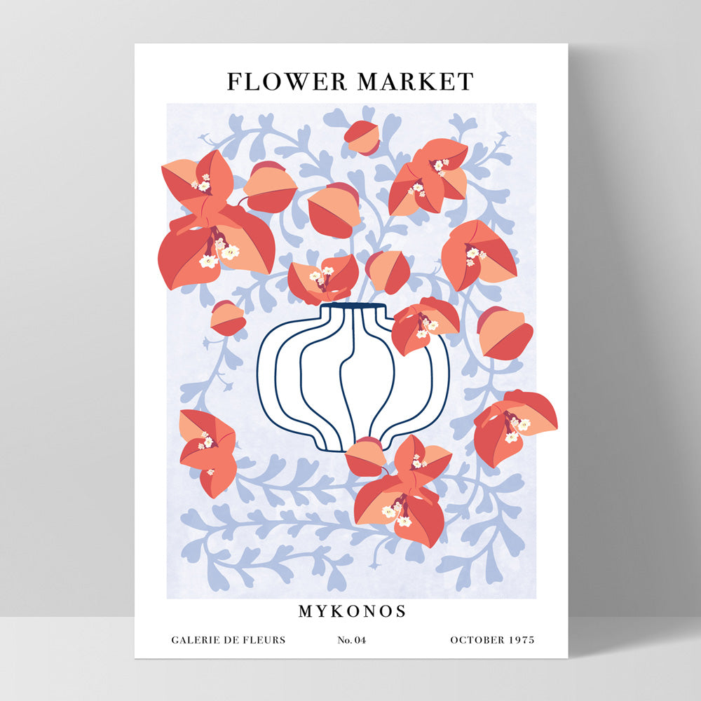 Flower Market | Mykonos - Art Print, Poster, Stretched Canvas, or Framed Wall Art Print, shown as a stretched canvas or poster without a frame