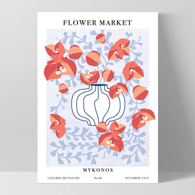 Flower Market | Mykonos - Art Print, Poster, Stretched Canvas, or Framed Wall Art Print, shown as a stretched canvas or poster without a frame