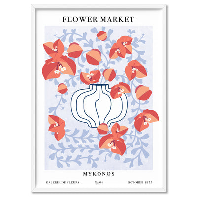 Flower Market | Mykonos - Art Print, Poster, Stretched Canvas, or Framed Wall Art Print, shown in a white frame