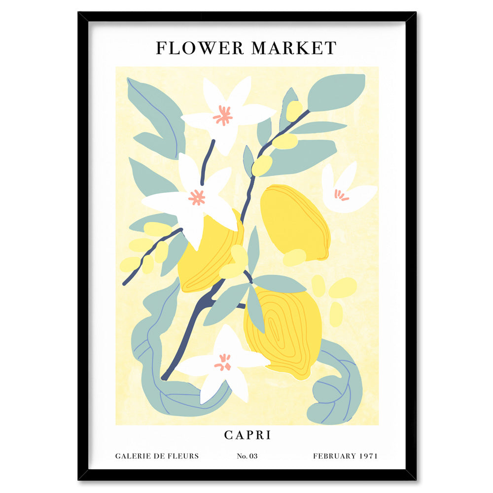Flower Market | Capri - Art Print, Poster, Stretched Canvas, or Framed Wall Art Print, shown in a black frame