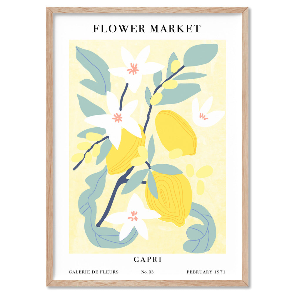Flower Market | Capri - Art Print, Poster, Stretched Canvas, or Framed Wall Art Print, shown in a natural timber frame
