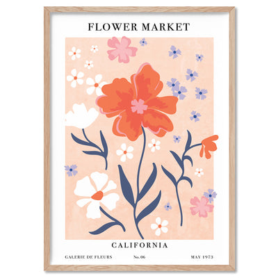 Flower Market | California - Art Print, Poster, Stretched Canvas, or Framed Wall Art Print, shown in a natural timber frame