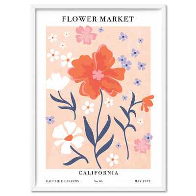 Flower Market | California - Art Print, Poster, Stretched Canvas, or Framed Wall Art Print, shown in a white frame