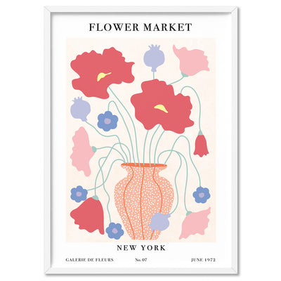 Flower Market | New York - Art Print, Poster, Stretched Canvas, or Framed Wall Art Print, shown in a white frame