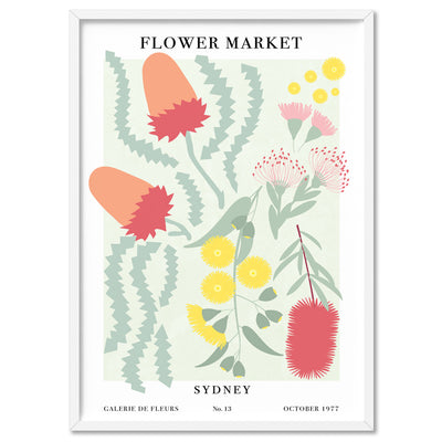 Flower Market | Sydney - Art Print, Poster, Stretched Canvas, or Framed Wall Art Print, shown in a white frame