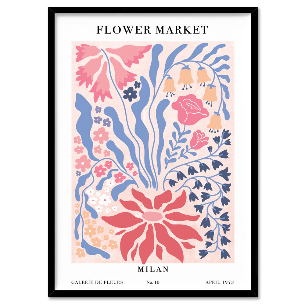Flower Market | Milan - Art Print, Poster, Stretched Canvas, or Framed Wall Art Print, shown in a black frame