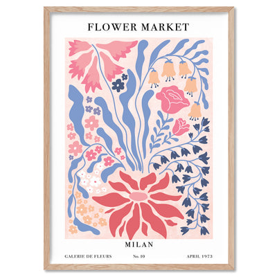 Flower Market | Milan - Art Print, Poster, Stretched Canvas, or Framed Wall Art Print, shown in a natural timber frame