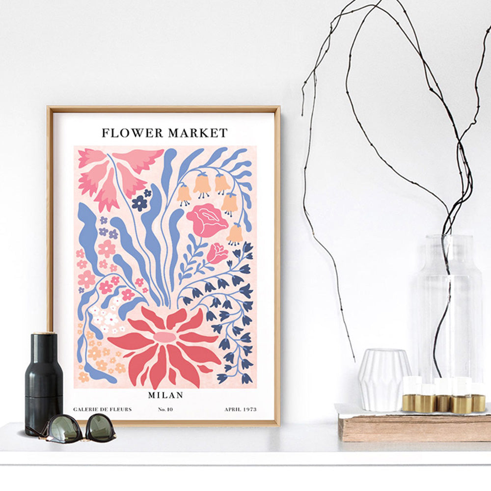 Flower Market | Milan - Art Print, Poster, Stretched Canvas or Framed Wall Art, shown framed in a room