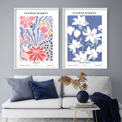 Flower Market | Milan - Art Print, Poster, Stretched Canvas or Framed Wall Art, shown framed in a home interior space