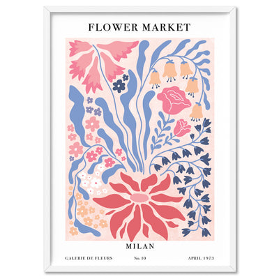 Flower Market | Milan - Art Print, Poster, Stretched Canvas, or Framed Wall Art Print, shown in a white frame