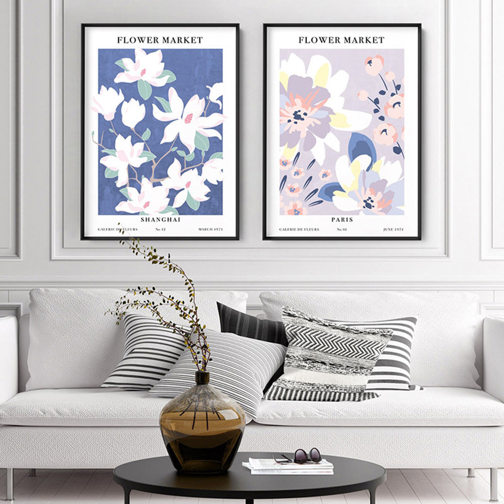 Flower Market | Shanghai - Art Print, Poster, Stretched Canvas or Framed Wall Art, shown framed in a home interior space
