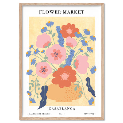 Flower Market | Casablanca - Art Print, Poster, Stretched Canvas, or Framed Wall Art Print, shown in a natural timber frame