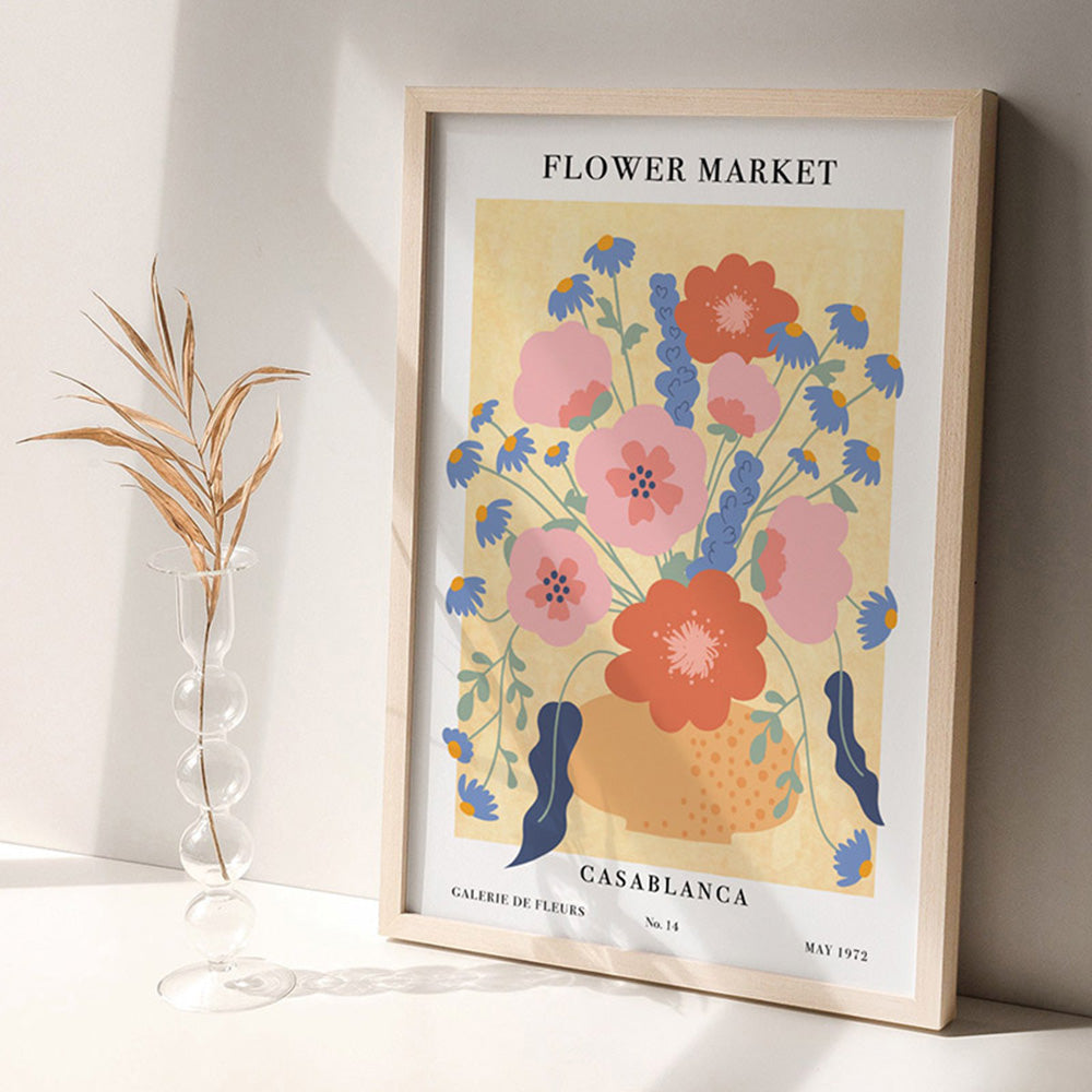 Flower Market | Casablanca - Art Print, Poster, Stretched Canvas or Framed Wall Art, shown framed in a room