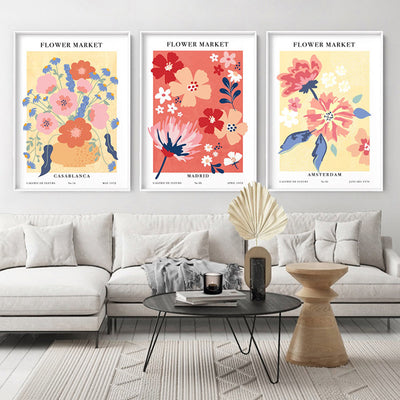 Flower Market | Casablanca - Art Print, Poster, Stretched Canvas or Framed Wall Art, shown framed in a home interior space